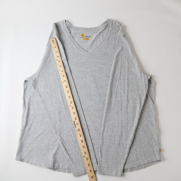 Carhartt Shirt Women's 2X Plus Gray Cotton Relaxed Fit Long Sleeve V-Neck Casual - Picture 4 of 8